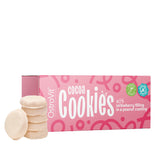 OstroVit cocoa cookies with strawberry filling in a peanut coating, 128g box, healthy snack choice.